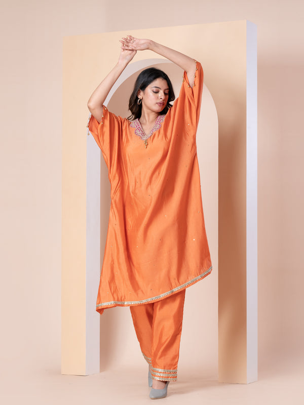 ORANGE KAFTAN STYLE KURTA SET