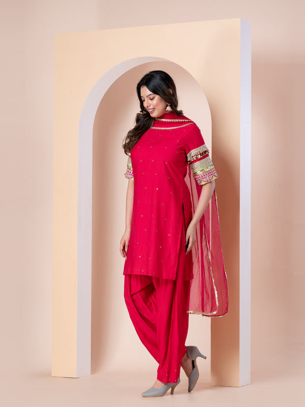 RED FARSHI SALWAR KURTA SET