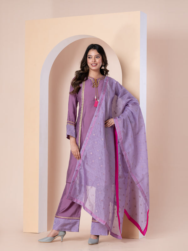 PURPLE A-LINE KURTA SET