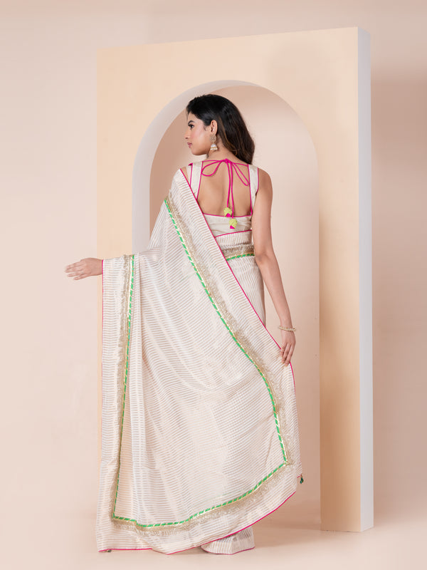 WHITE AND GOLD SAREE