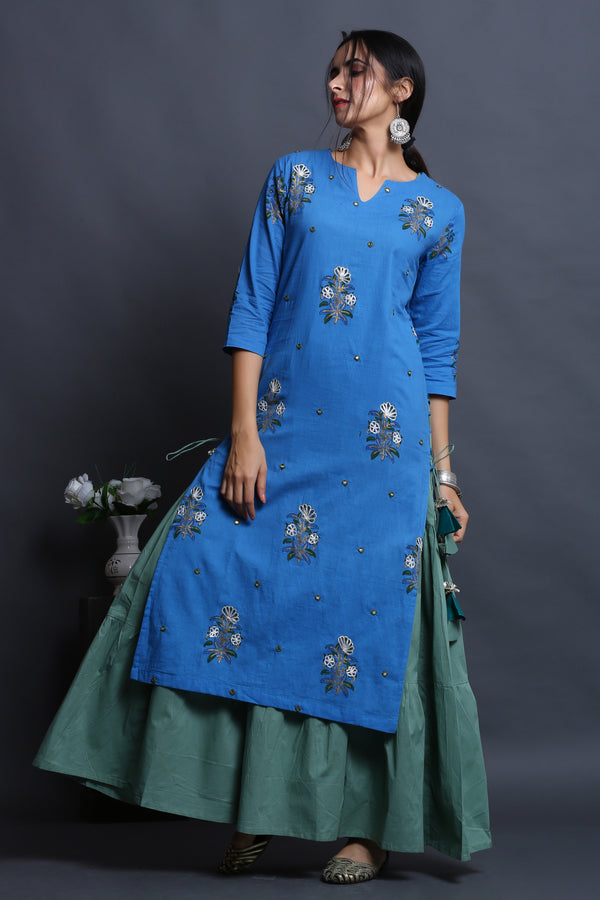 COBALT BLUE HANDBLOCK PRINT KURTA SET