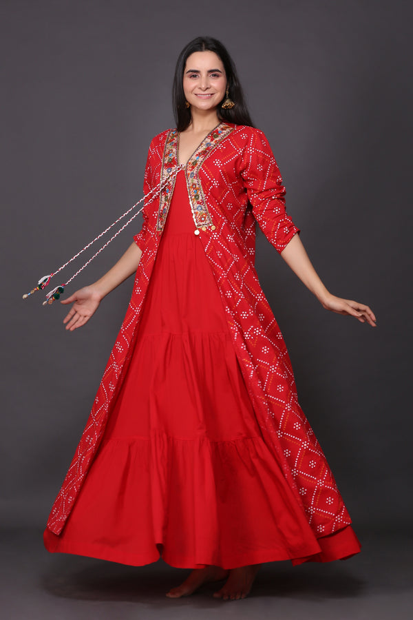 RED BANDHANI JACKET WITH DRESS