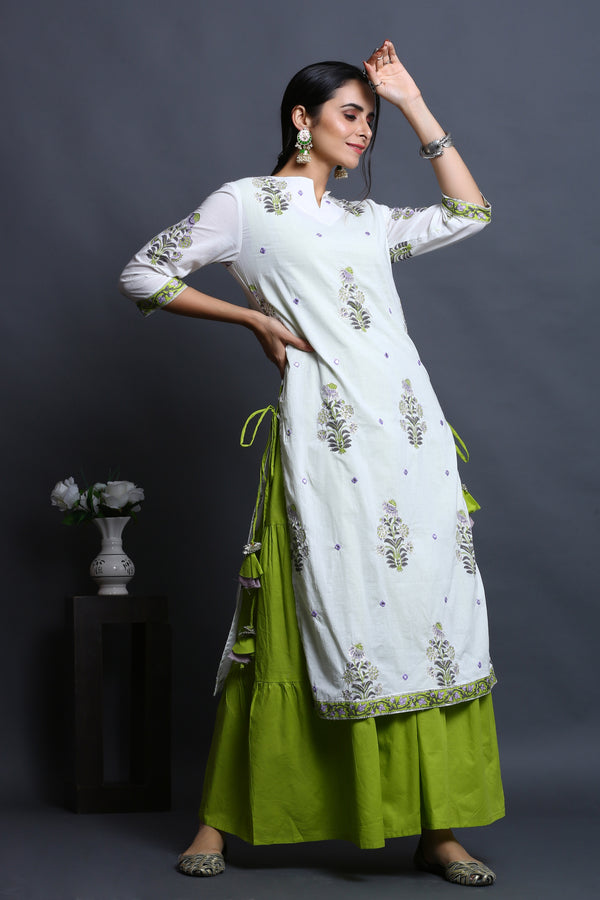 WHITE HANDBLOCK PRINT KURTA SET