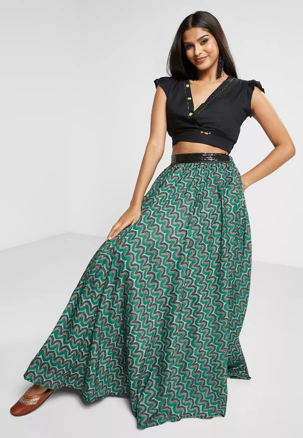 BLACK TOP WITH DARK GREEN SKIRT