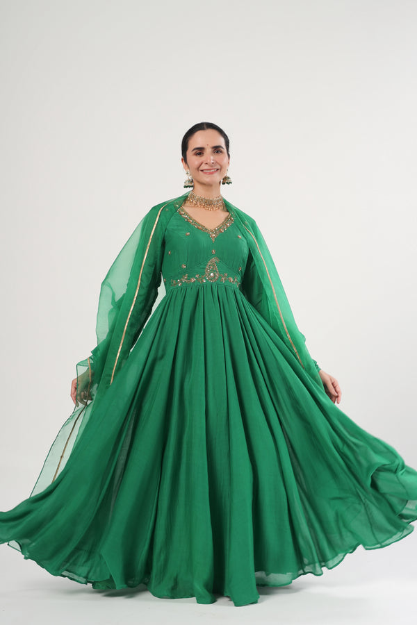 GREEN HANDWORK ANARKALI