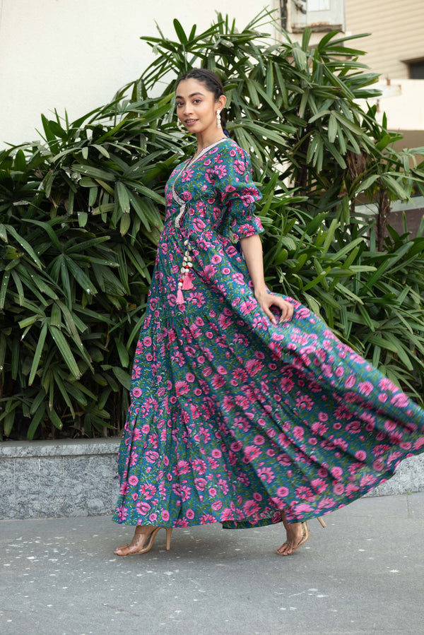 BLUE FLORAL COTTON DRESS