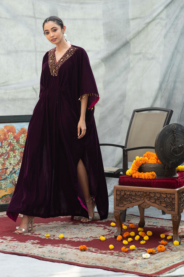 WINE VELVET HANDWORK KAFTAN