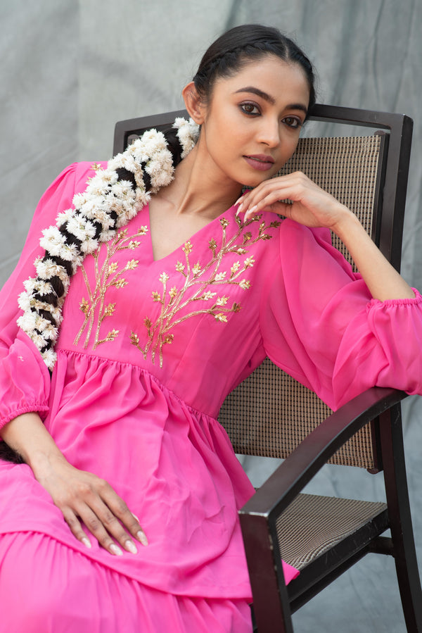 PINK HANDWORK KURTA WITH SKIRT