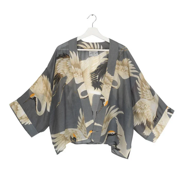 STORK PRINT GREY KIMONO