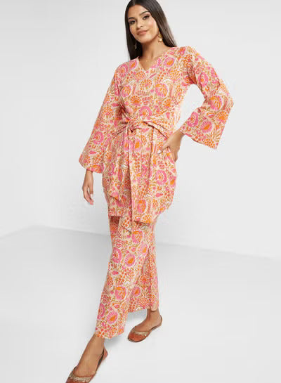 PEACH FLORAL COTTON CO-ORD SET