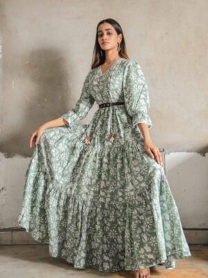 green cotton printed dress