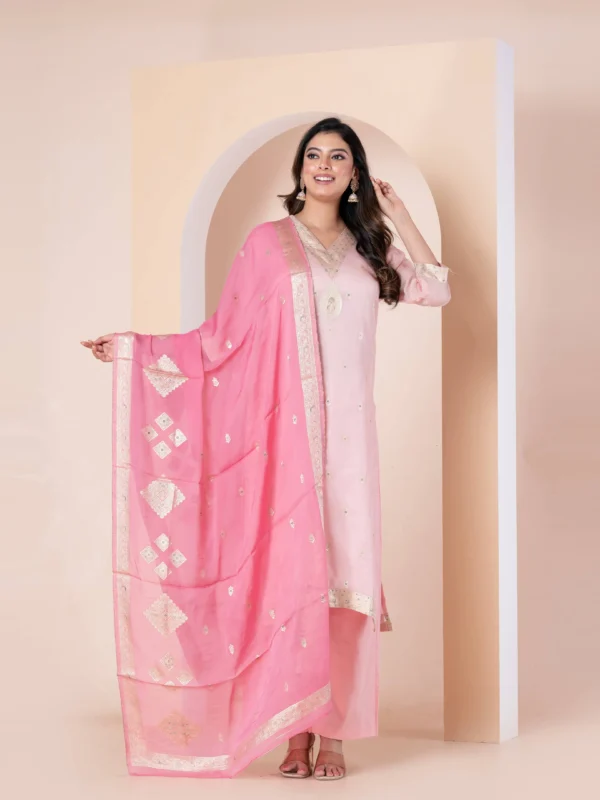 Dual Pink Jacquard Organza Suit Set