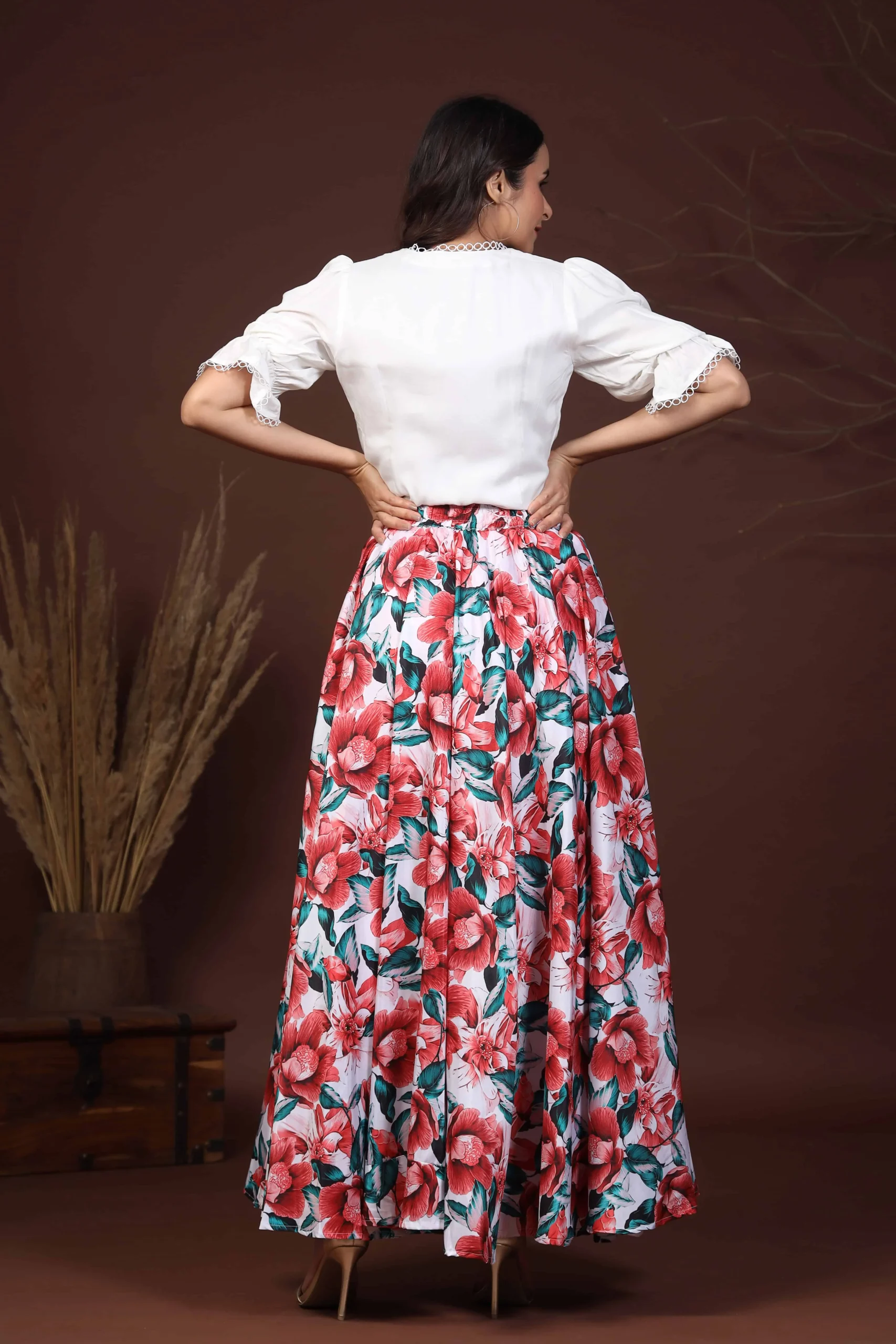 White Shirt With Floral Skirt