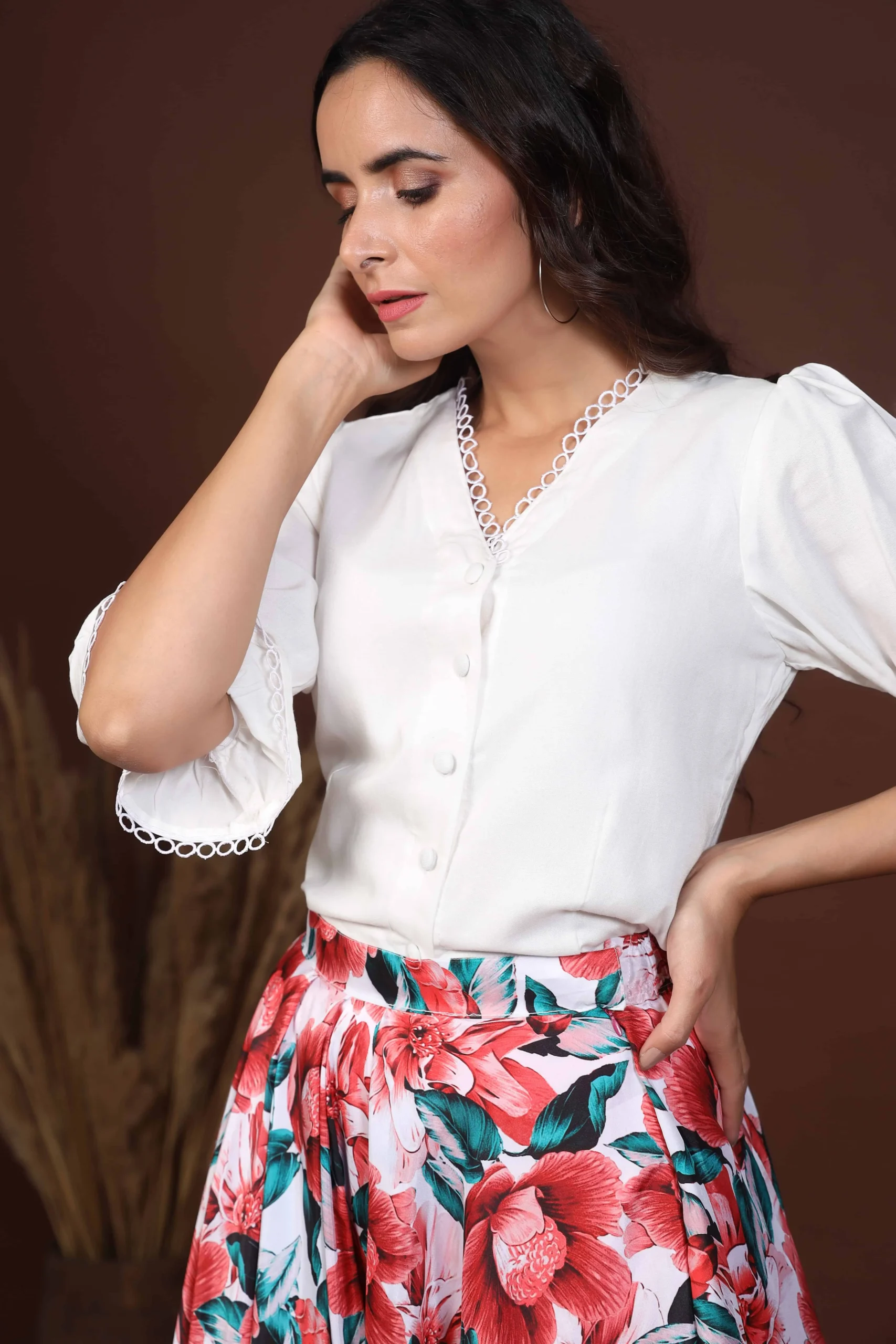White Shirt With Floral Skirt