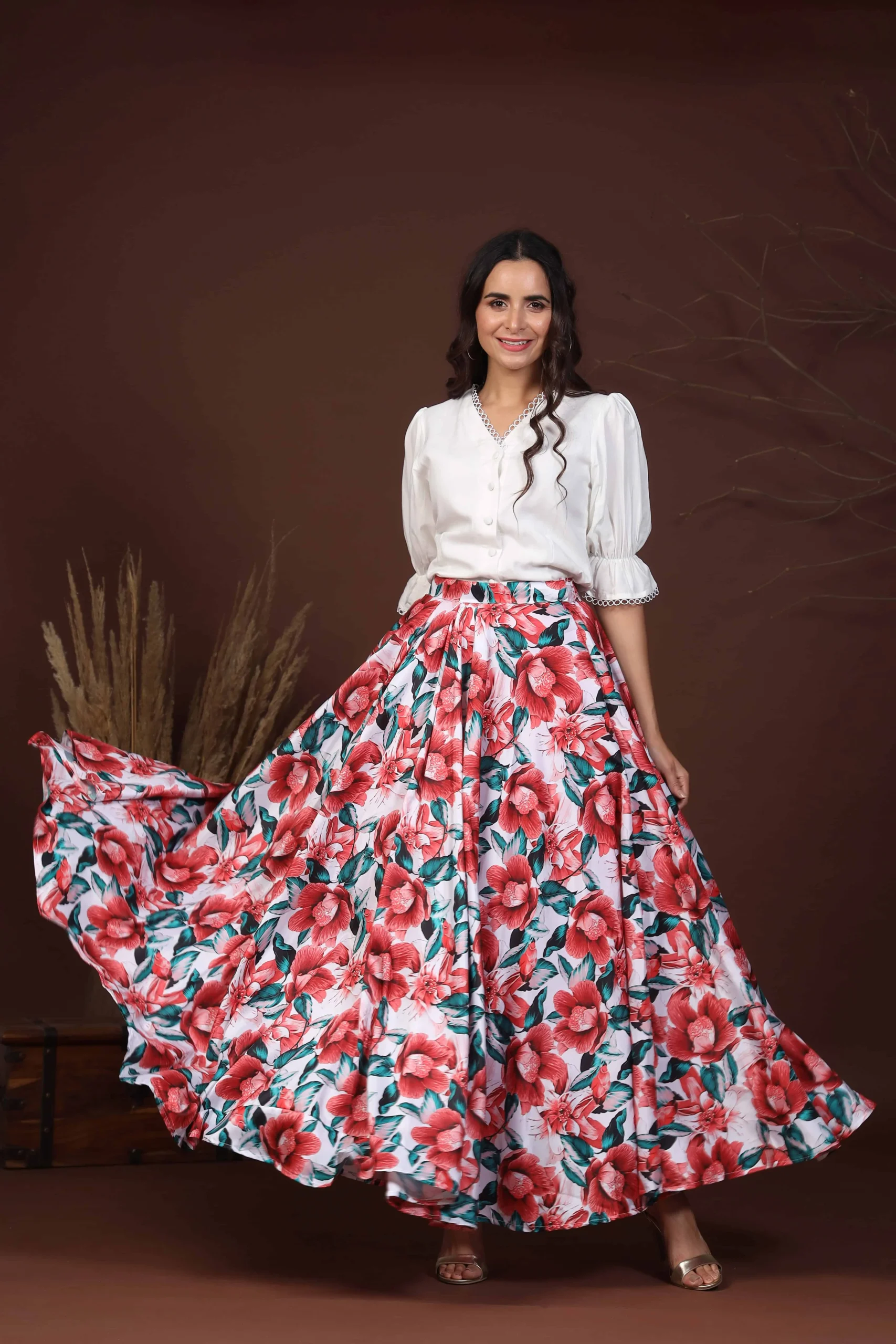 White Shirt With Floral Skirt