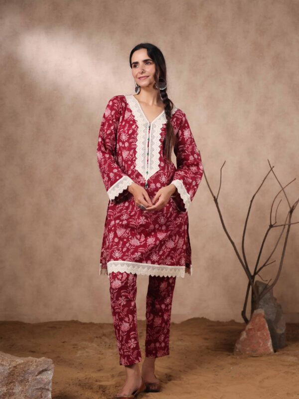 Maroon Floral Kurta Set