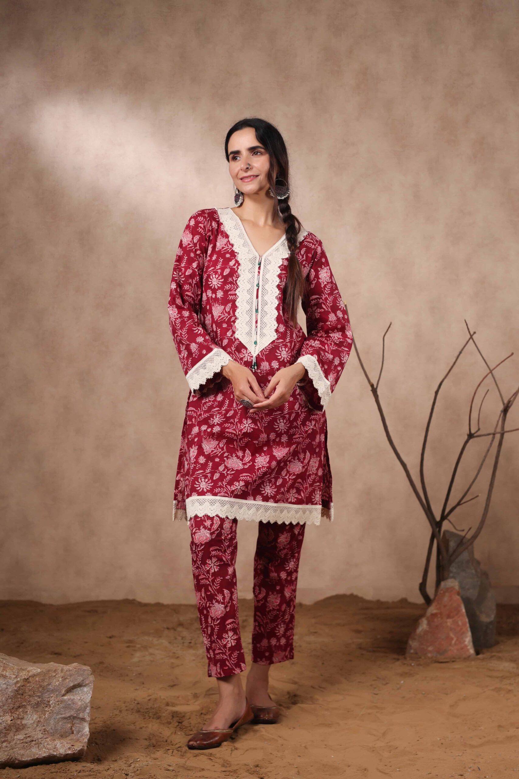 Maroon Floral Kurta Set
