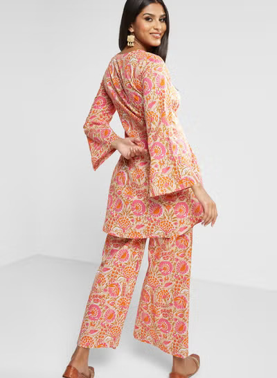 Peach Floral Cotton Coord Set