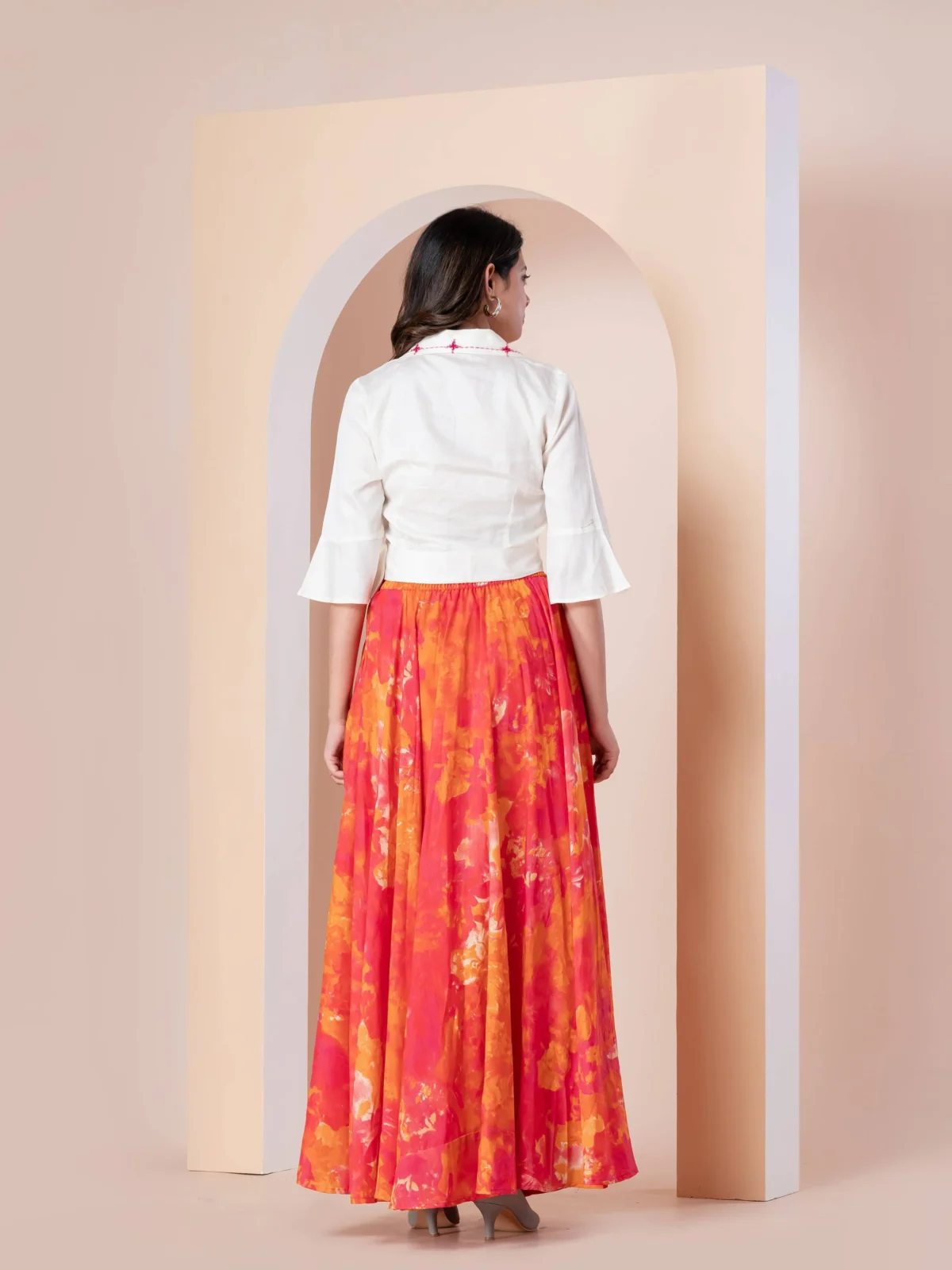 Multicolored Skirt With White Shirt