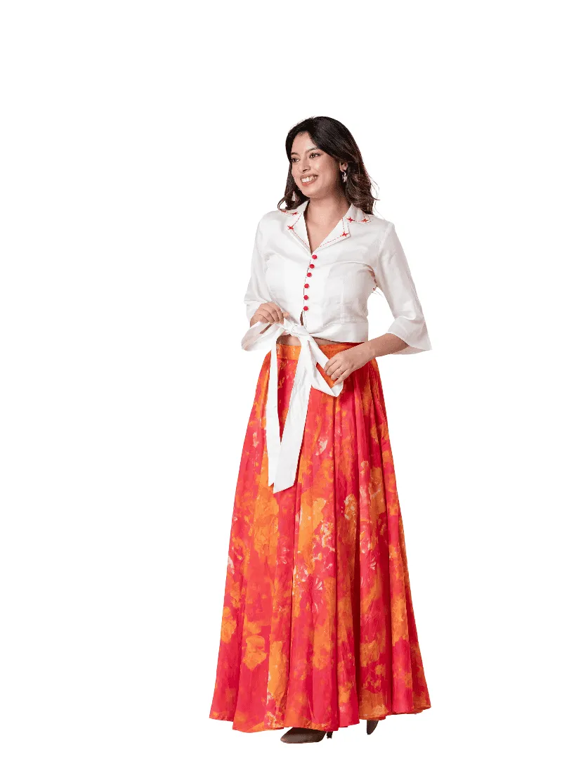Multicolored Skirt With White Shirt