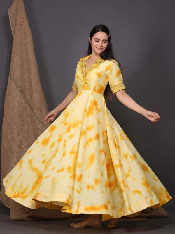 Yellow Collared Embroidered Dress