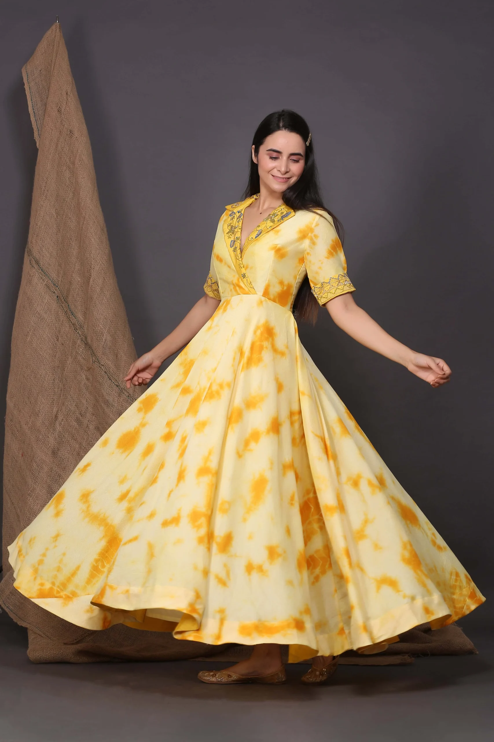 Yellow Collared Embroidered Dress