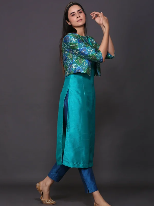 Blue Kurta Set With Patola Jacket