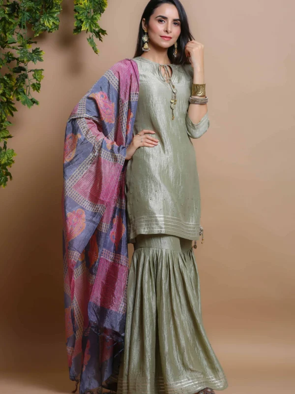 Green Sharara With Paisley Dupatta
