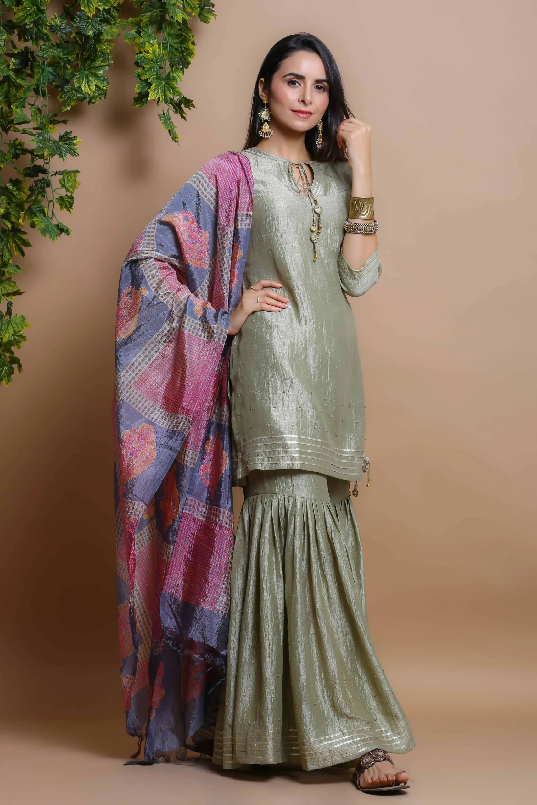 Green Sharara With Paisley Dupatta