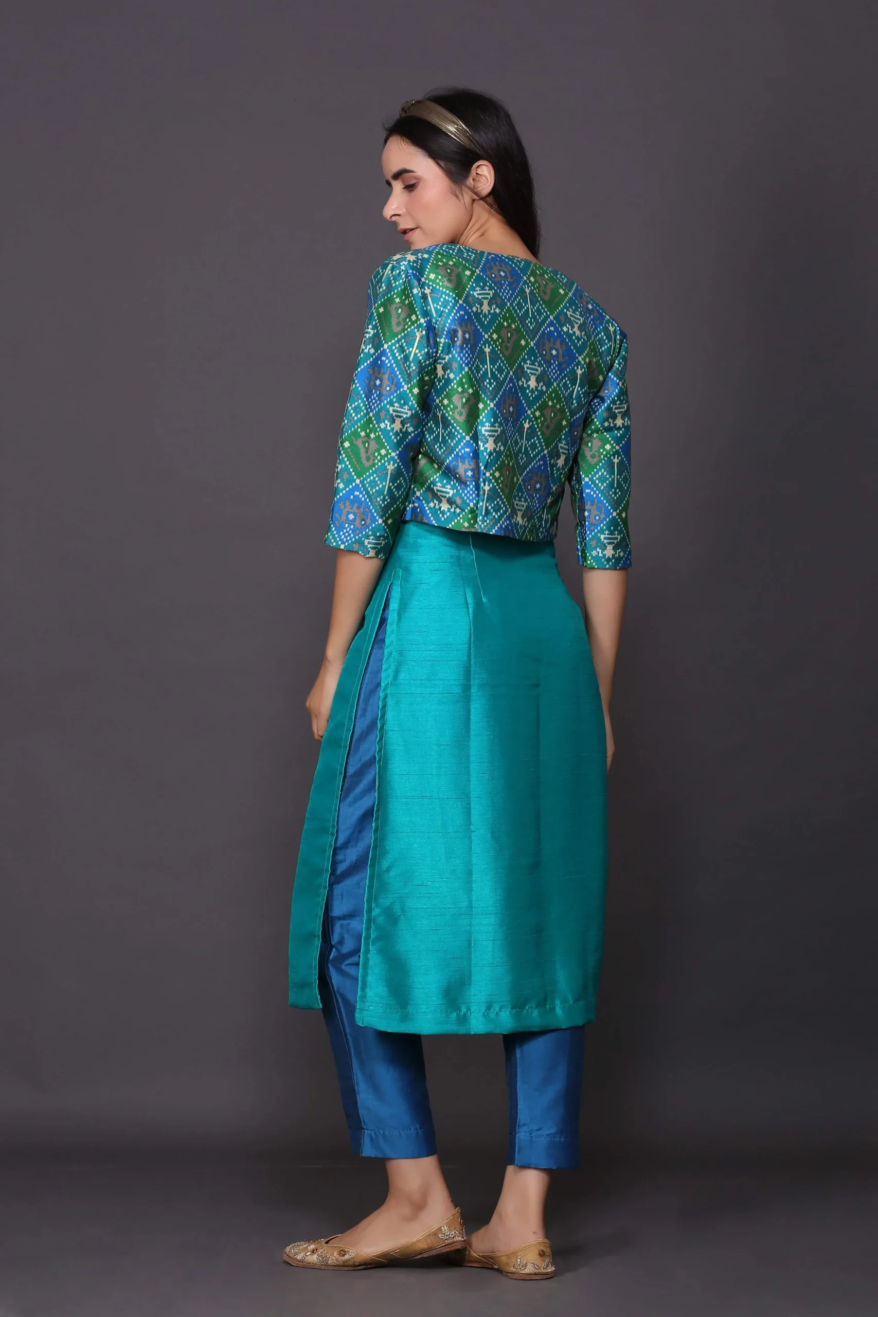 Blue Kurta Set With Patola Jacket