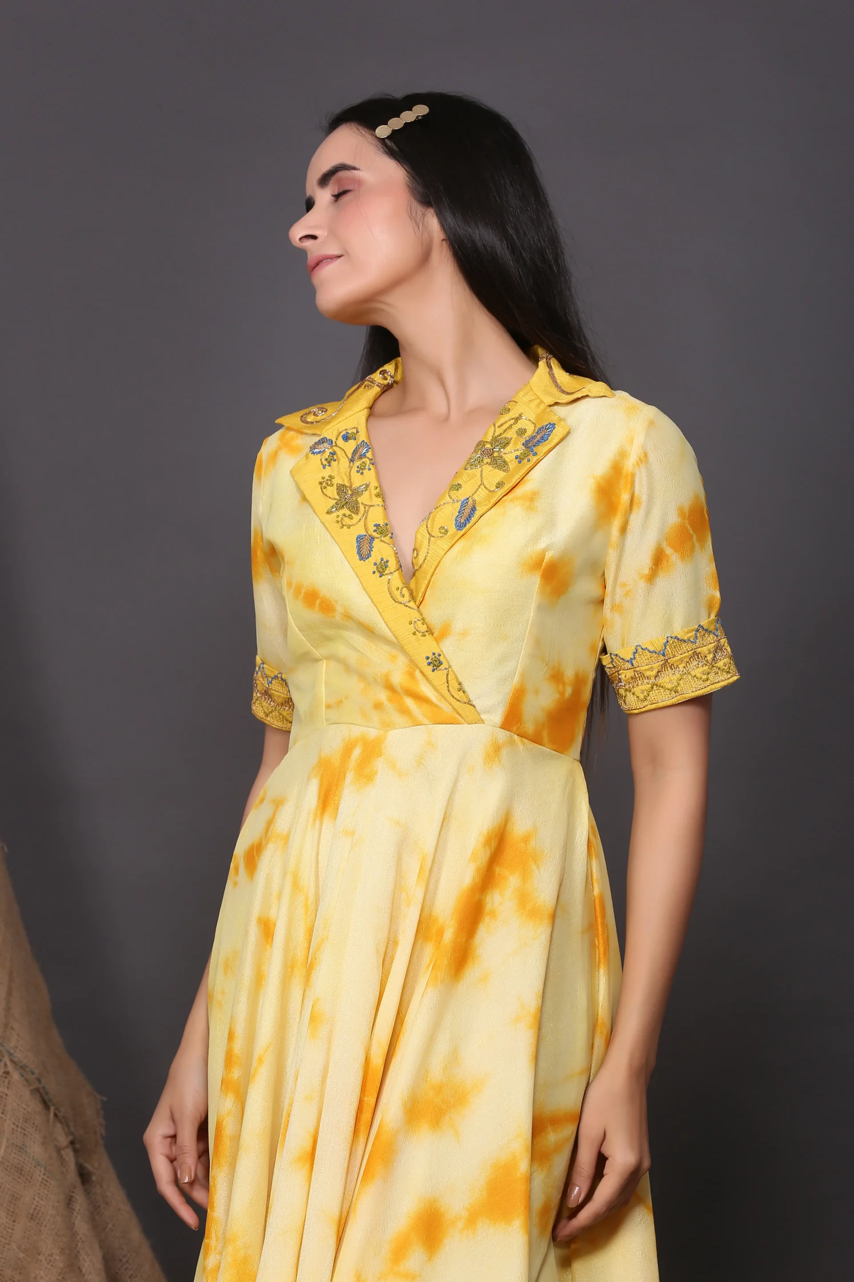 Yellow Collared Embroidered Dress