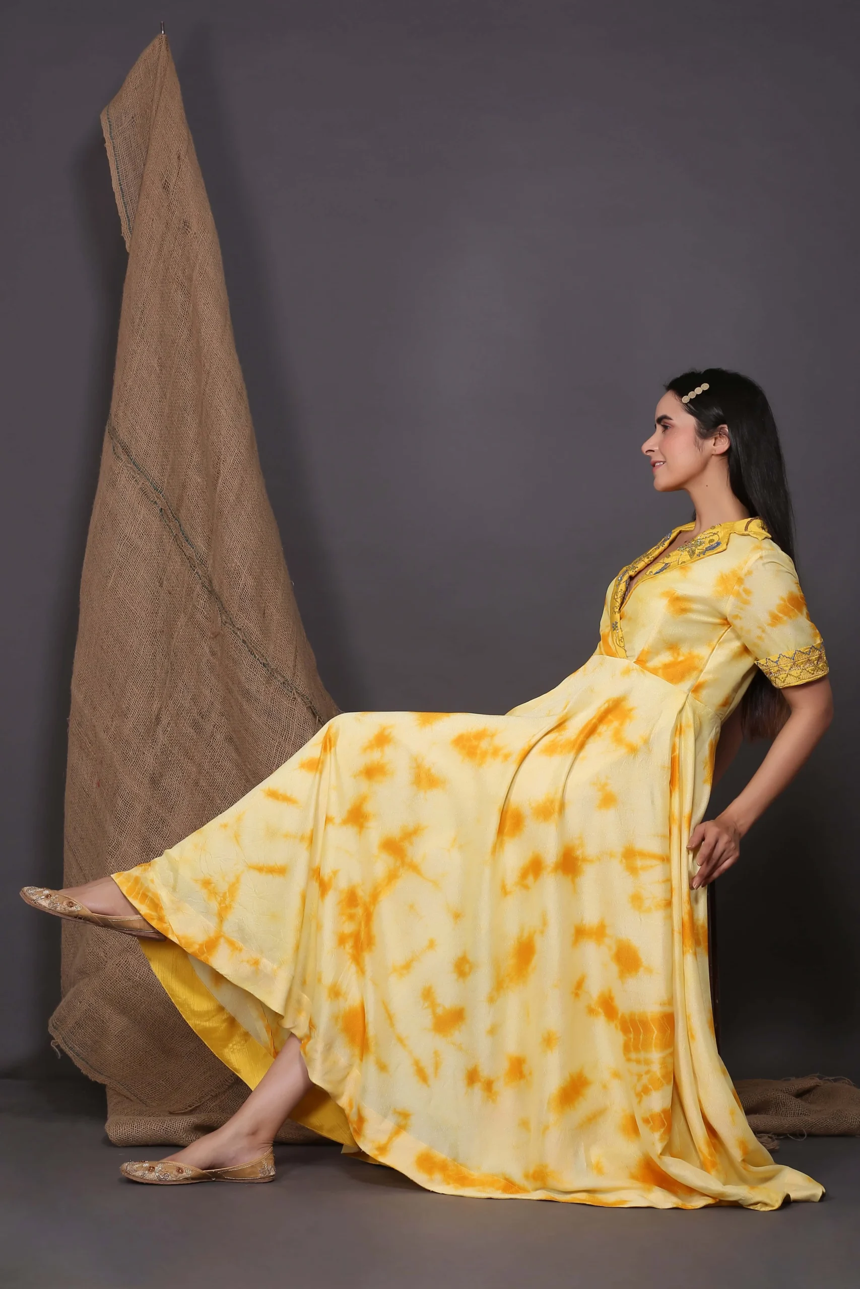 Yellow Collared Embroidered Dress