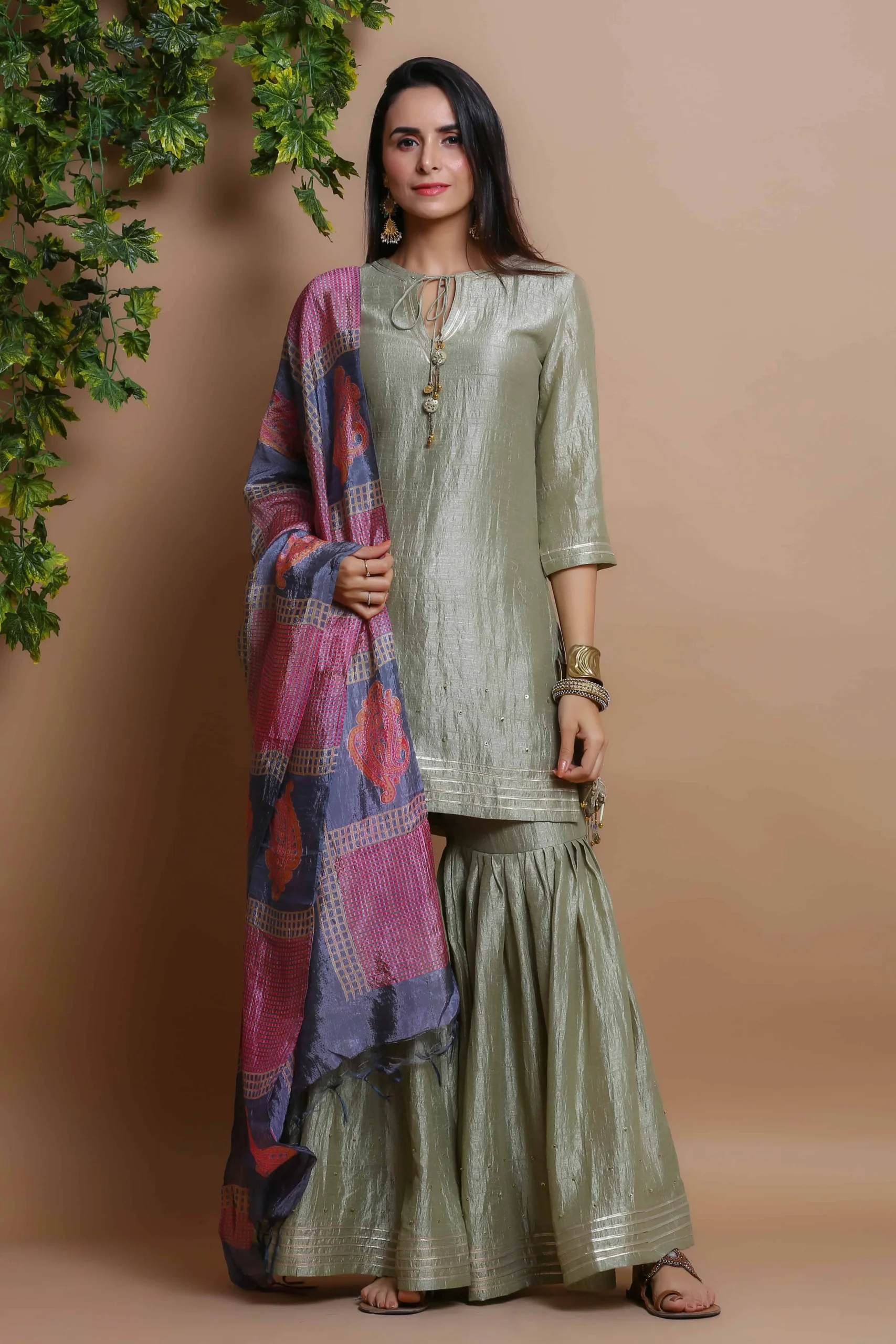 Green Sharara With Paisley Dupatta