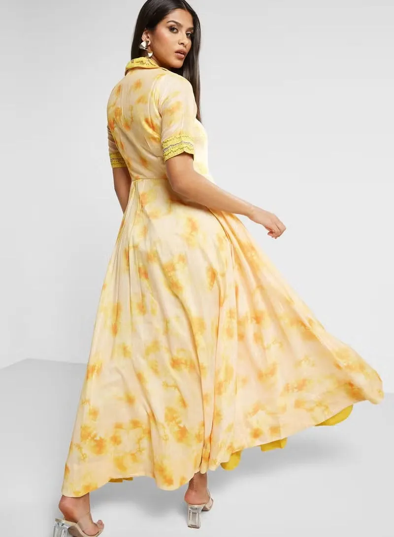 Yellow Collared Embroidered Dress