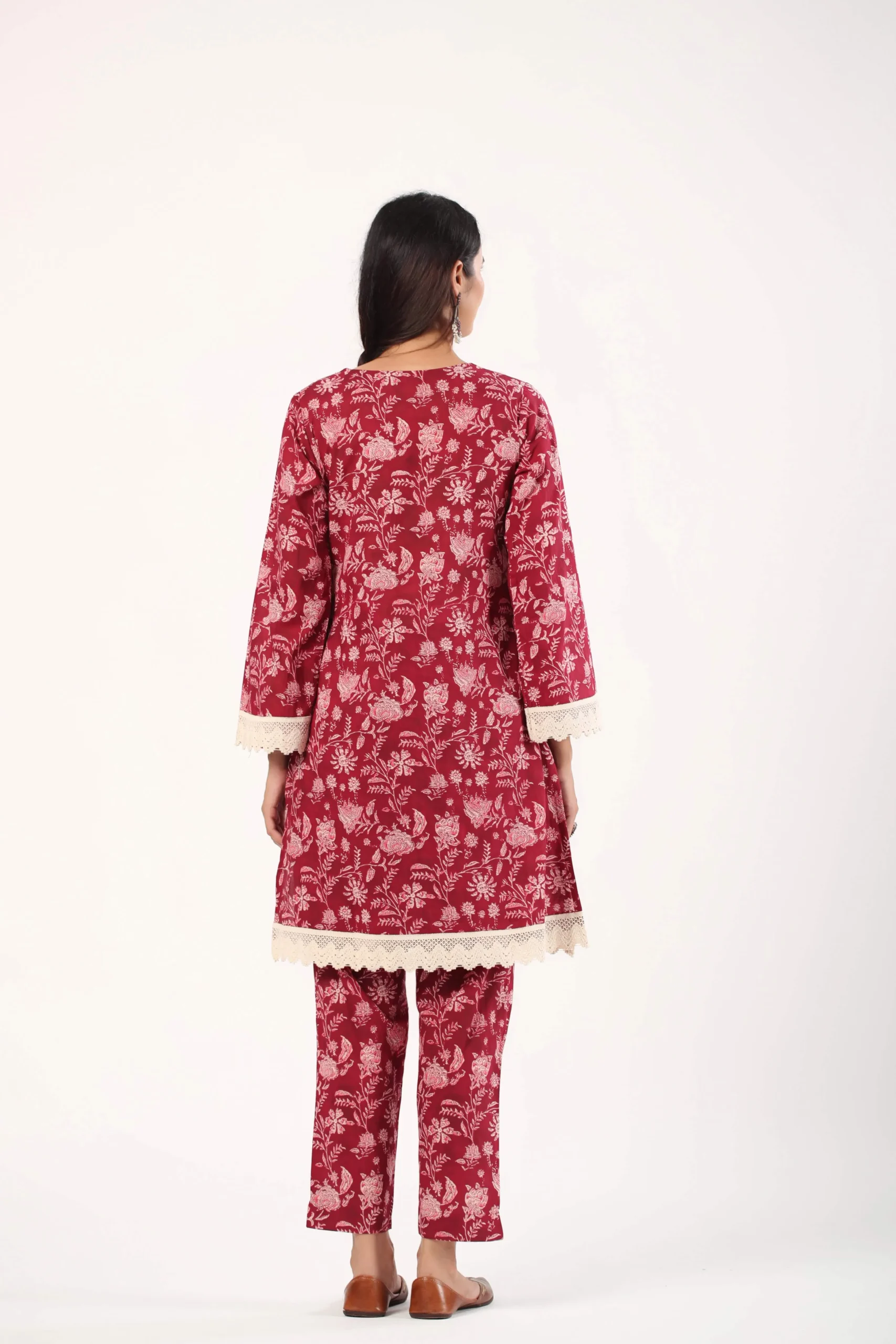 Maroon Floral Kurta Set