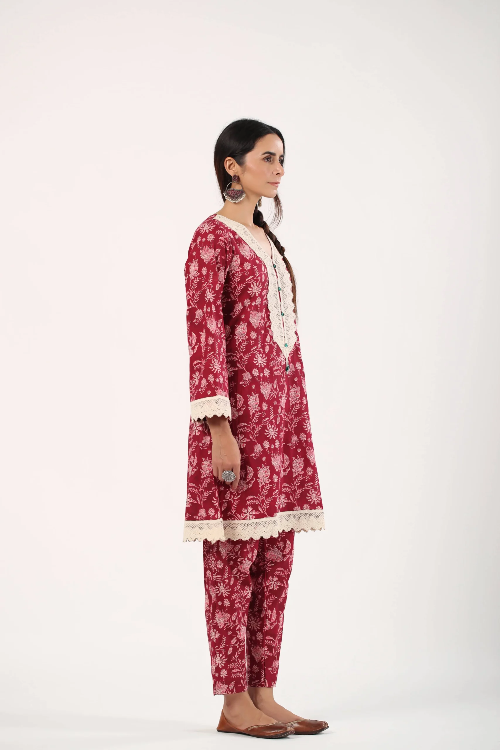 Maroon Floral Kurta Set