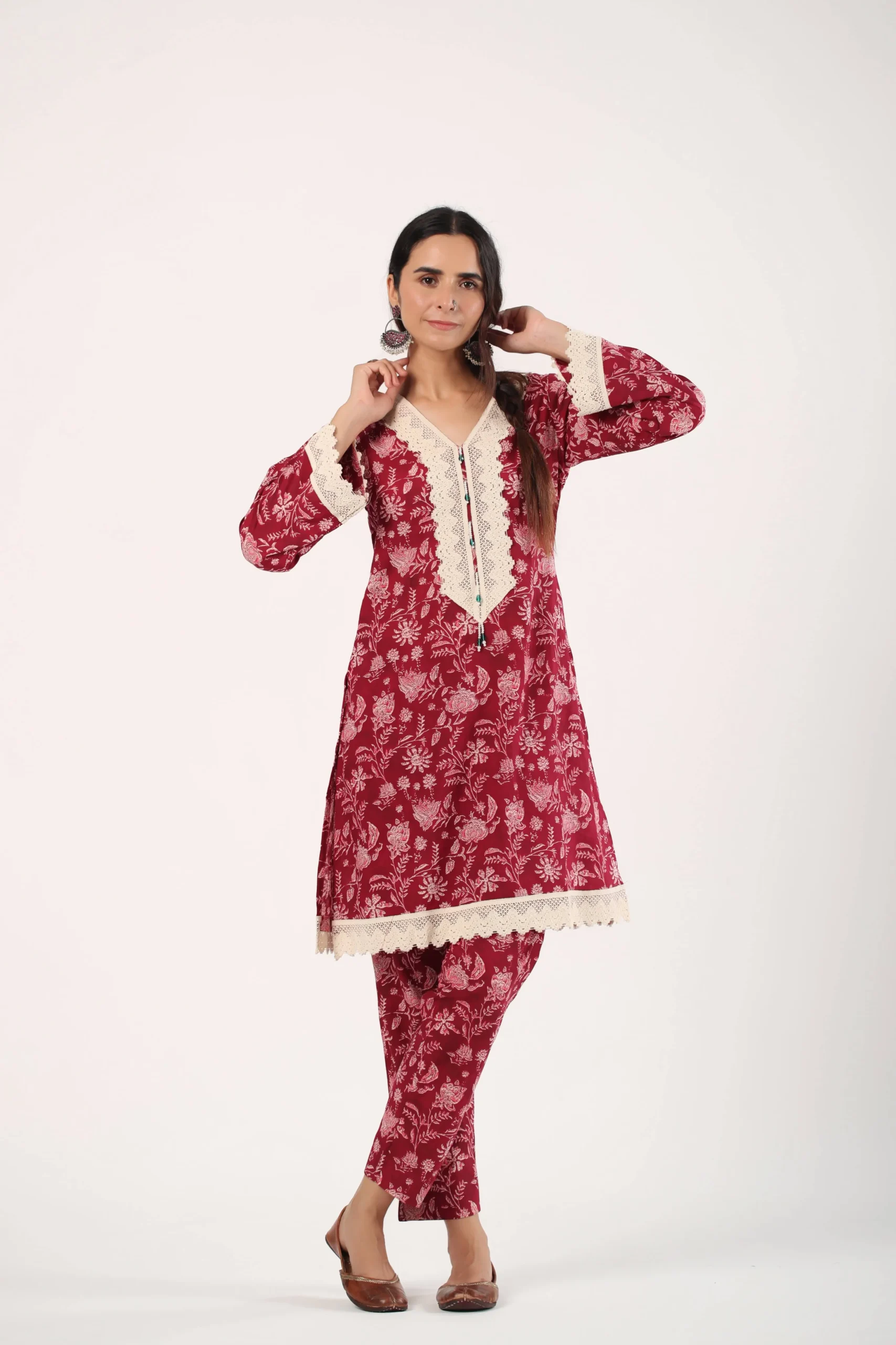 Maroon Floral Kurta Set