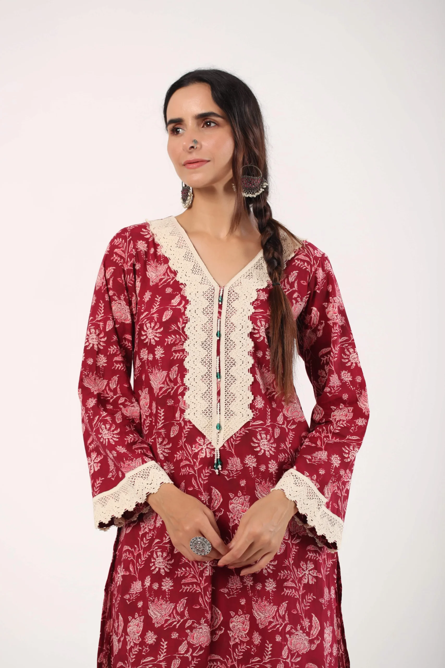 Maroon Floral Kurta Set