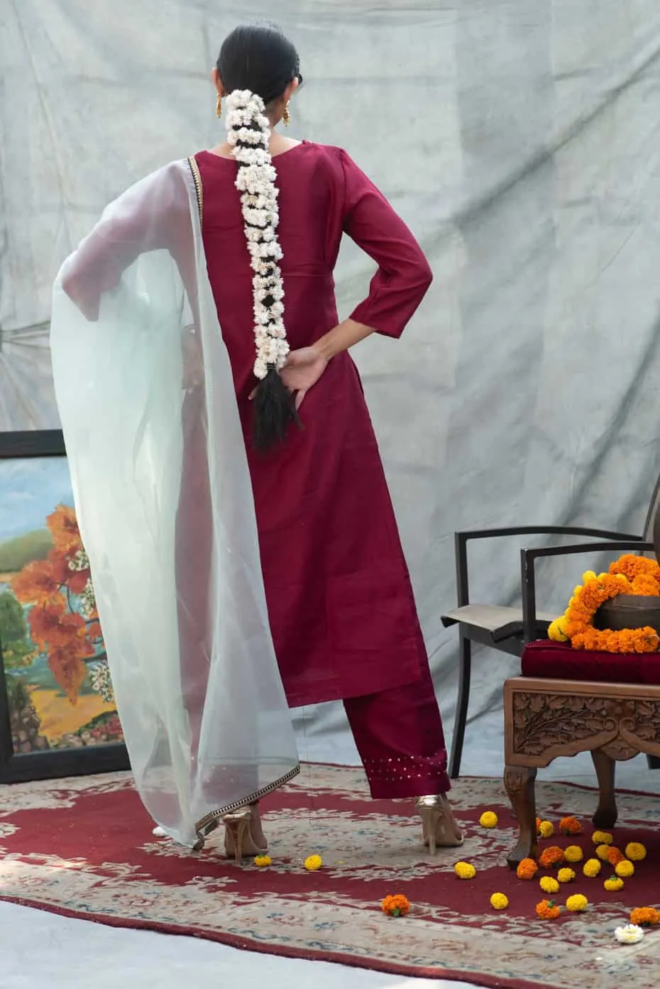 Wine Handwork Kurta Set
