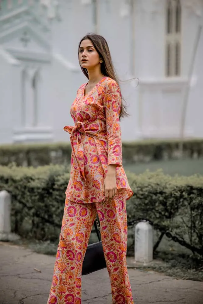 Peach Floral Cotton Coord Set