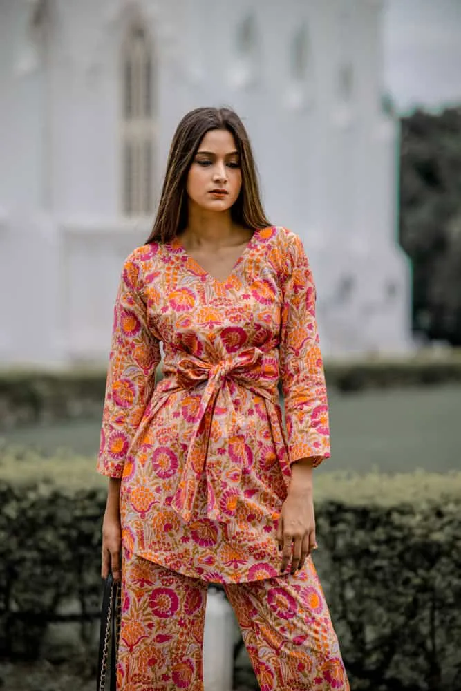 Peach Floral Cotton Coord Set