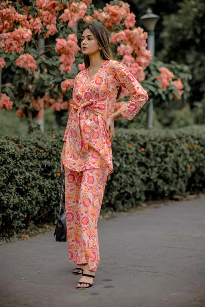 Peach Floral Cotton Coord Set