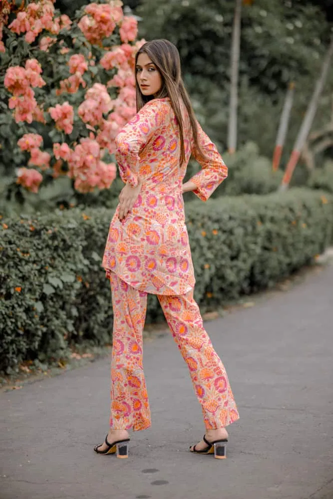 Peach Floral Cotton Coord Set