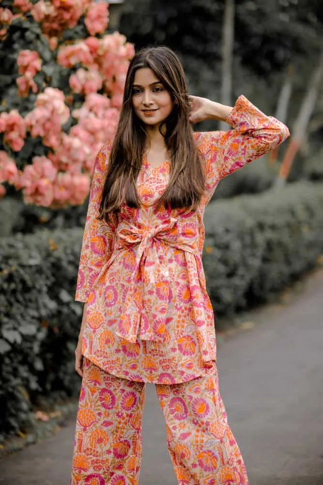 Peach Floral Cotton Coord Set