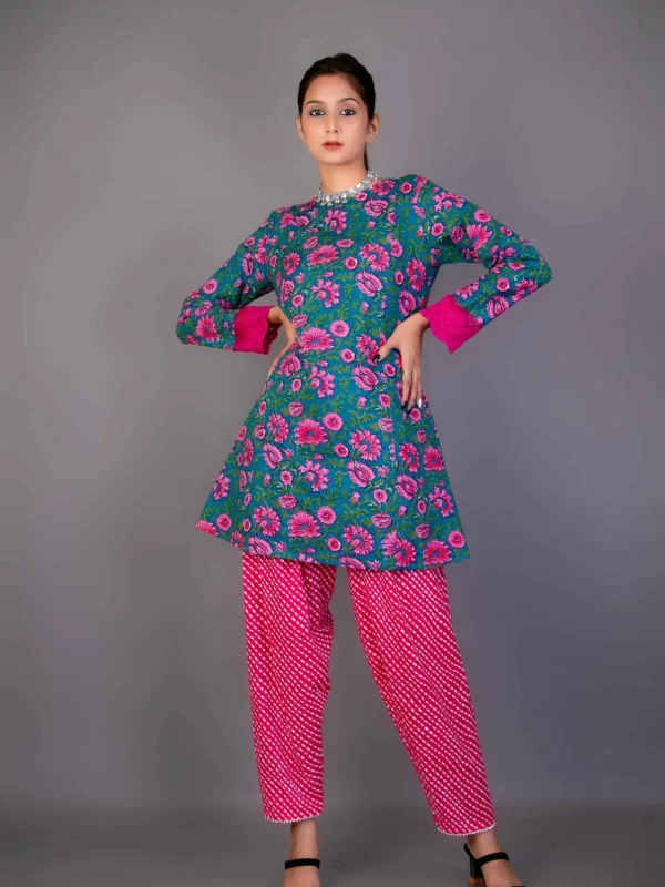 Floral Short Kurta With Salwar
