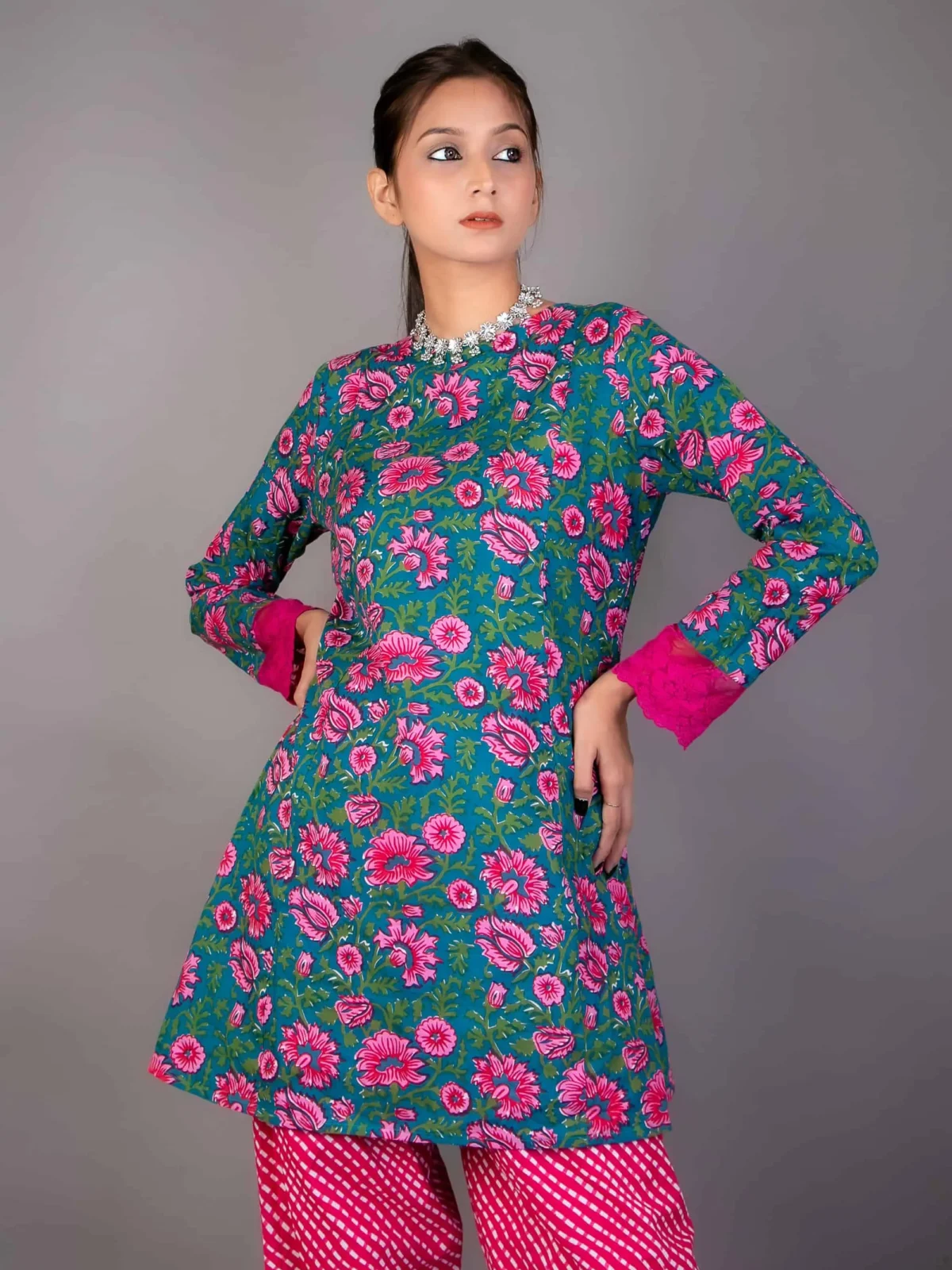 Floral Short Kurta With Salwar