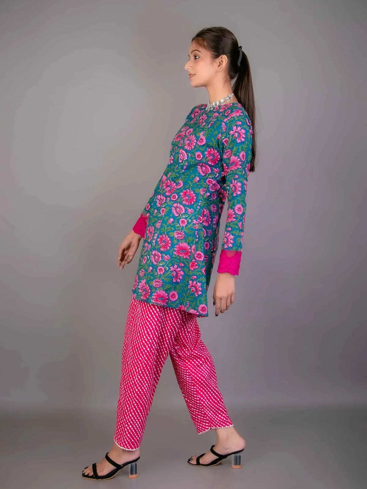 Floral Short Kurta With Salwar