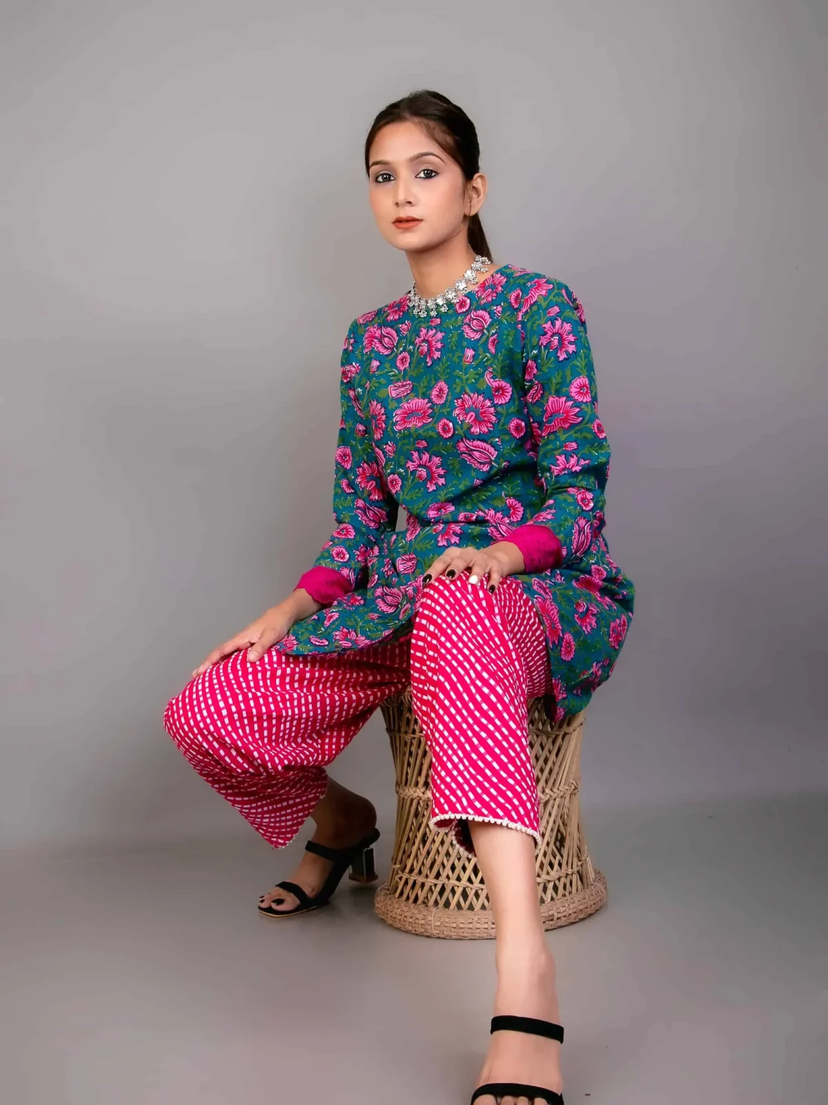 Floral Short Kurta With Salwar