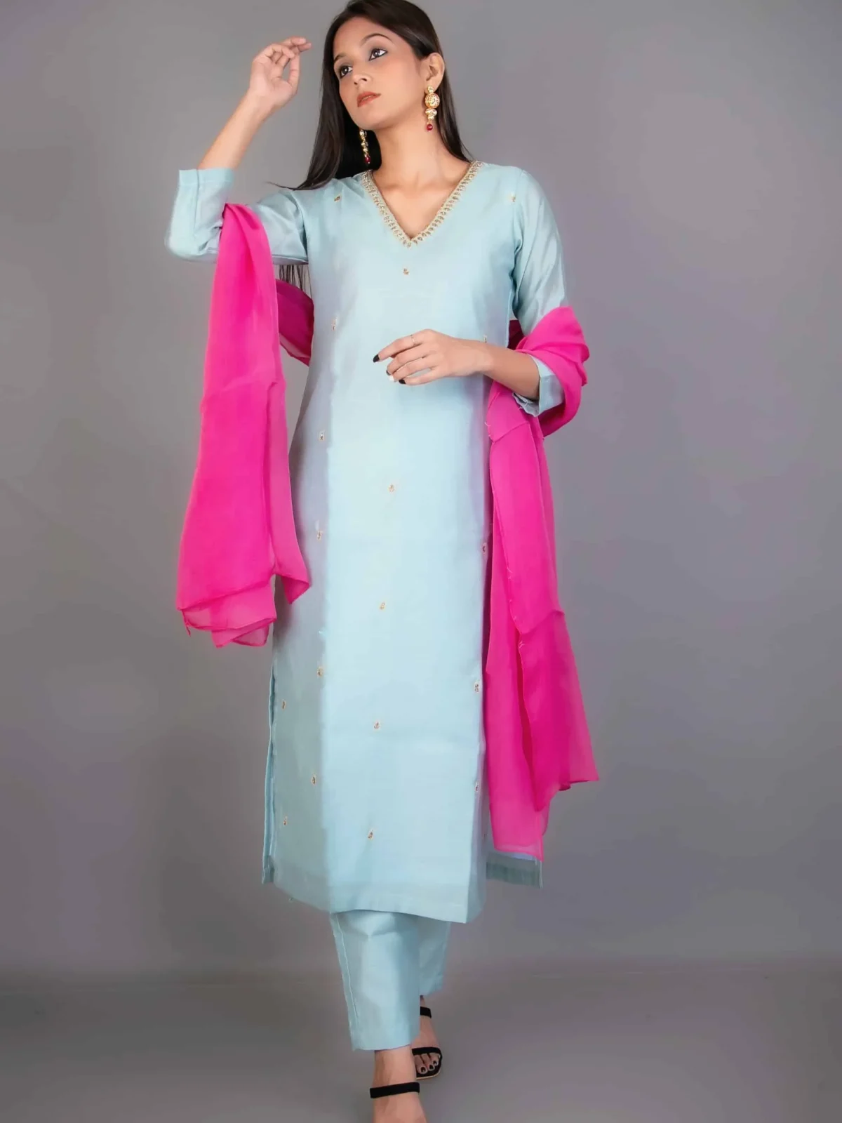Sky Blue Embroidred Kurta Set