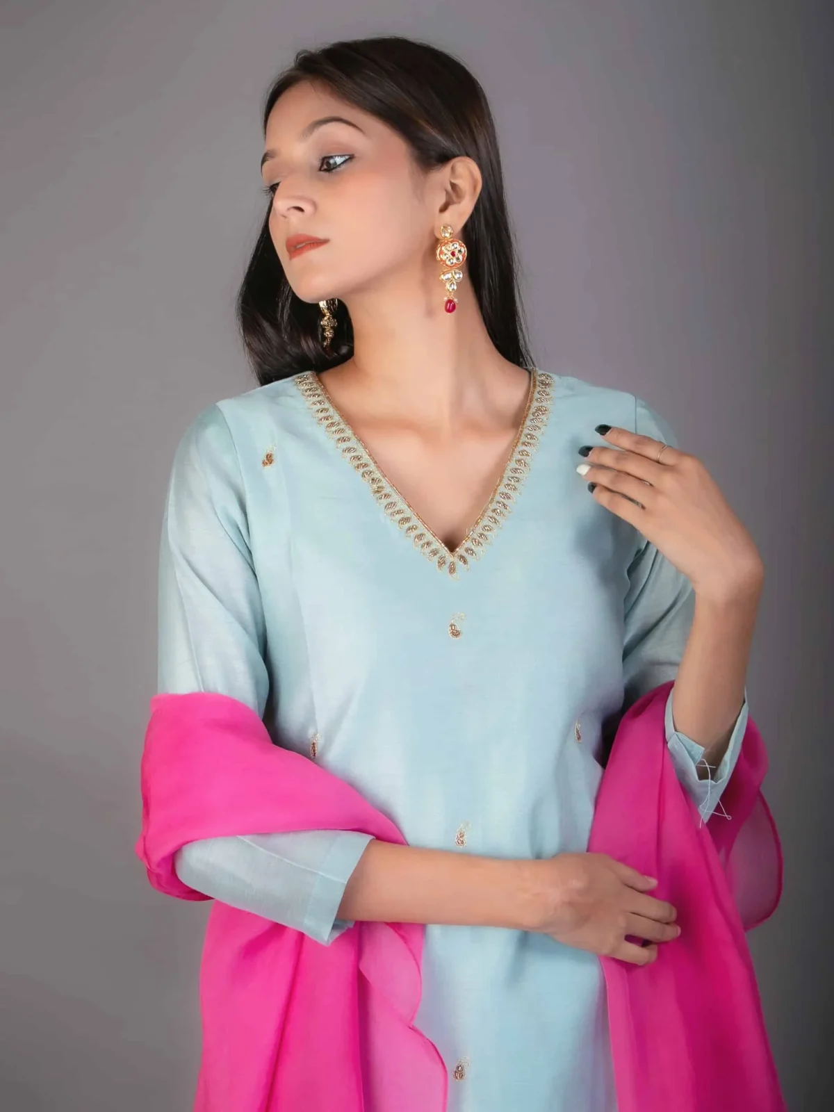 Sky Blue Embroidred Kurta Set